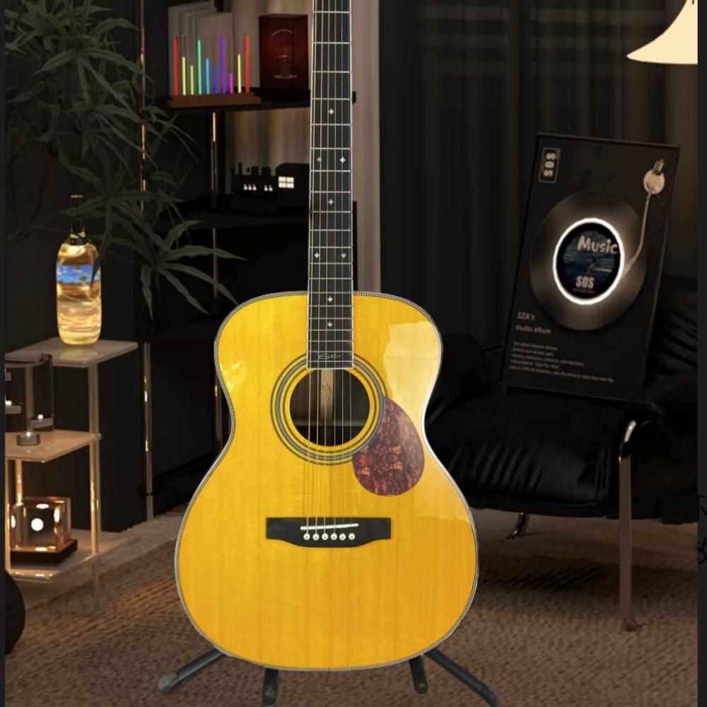 Musical Instrument Strings - Handgefertigte gelbe Akustikgitarre mit 6 Saiten