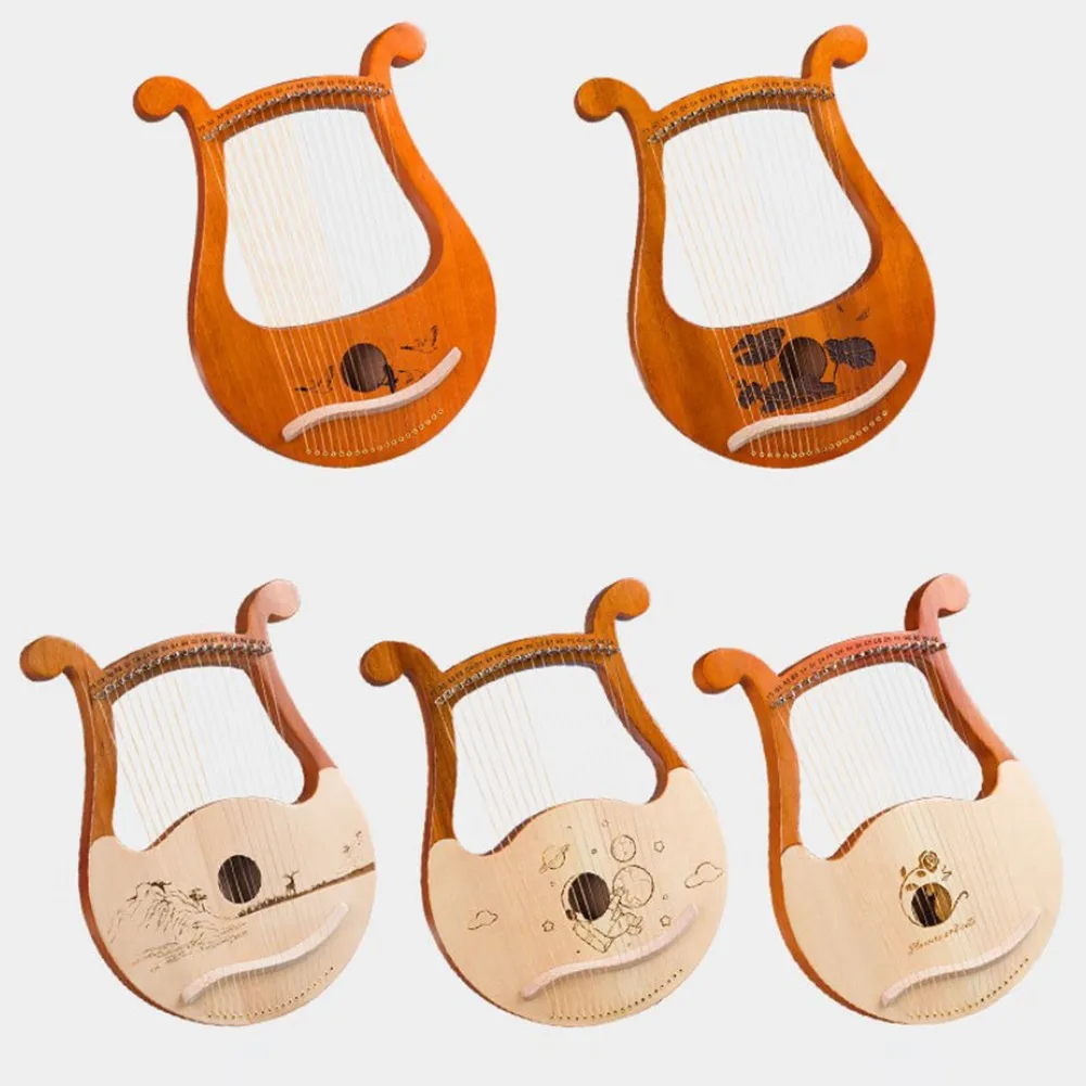 Musical Instrument Lyre - Hochwertiges 19-saitiges Lyra-Harfe-Mahagoni-Musikinstrument mit Ersatzsaiten, Stimmschlüssel,